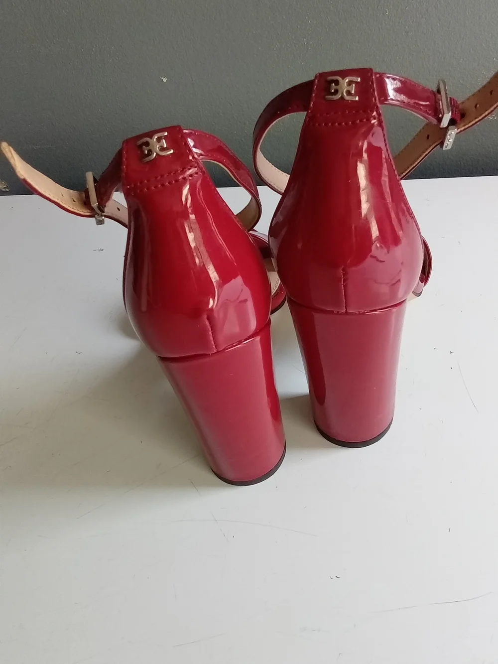 Sam Edelman Yaro Red Patent Leather Block Heel Ankle Strap Sandals 9.5M